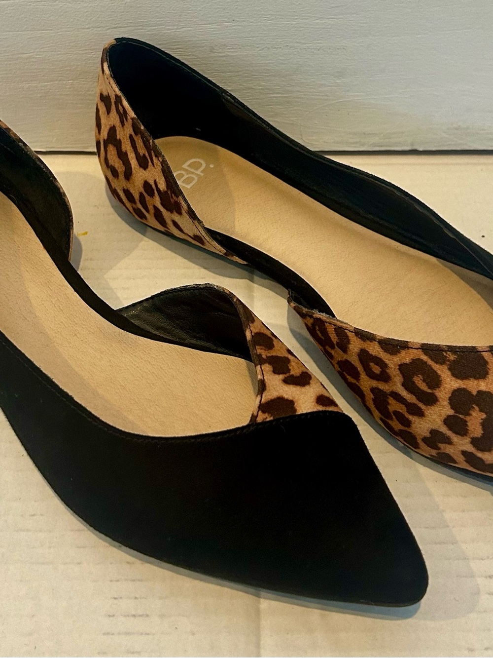 bp Leopard Print and Black Pointed D'Orsay Flats